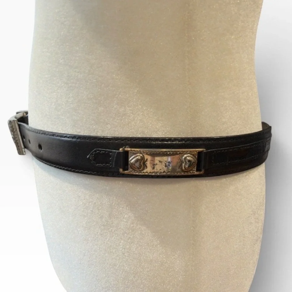 Brighton Belt Womens L Black Leather Silver Ornate Western Cowgirl 1996 Vintage